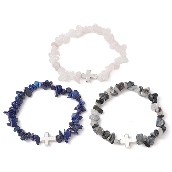 PandaHall 3Pcs 3 Style Natural Mixed Gemstone Chips Beaded Stretch Bracelets Set, Alloy Cross Stackable Bracelets, Inner Diameter: 2-3/8...
PandaHall 3Pcs 3 Style Natural Mixed Gemstone Chips Beaded Stretch Bracelets Set, Alloy Cross Stackable Bracelets, Inner Diameter: 2-3/8...