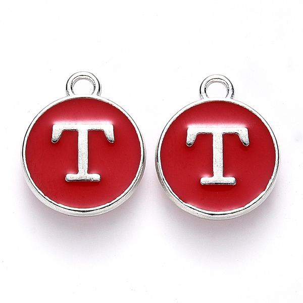 PandaHall Platinum Plated Alloy Enamel Charms, Cadmium Free & Lead Free, Enamelled Sequins, Flat Round with Letter, Red, Letter.T, 14x12x2mm...
PandaHall Platinum Plated Alloy Enamel Charms, Cadmium Free & Lead Free, Enamelled Sequins, Flat Round with Letter, Red, Letter.T, 14x12x2mm...