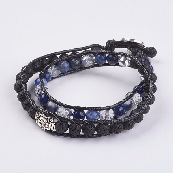 PandaHall Natural Sodalite and Lava Rock Wrap Bracelet, with Tibetan Style Lotus Beads and Glass, Two Loops, 14-3/8 inch(36.5cm) Sodalite
PandaHall Natural Sodalite and Lava Rock Wrap Bracelet, with Tibetan Style Lotus Beads and Glass, Two Loops, 14-3/8 inch(36.5cm) Sodalite