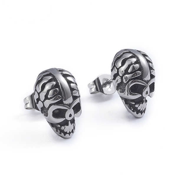 PandaHall Retro 304 Stainless Steel Stud Earrings, with Ear Nuts, Skull, Antique Silver, 13x8mm, Pin: 0.6mm 304 Stainless Steel Skull
PandaHall Retro 304 Stainless Steel Stud Earrings, with Ear Nuts, Skull, Antique Silver, 13x8mm, Pin: 0.6mm 304 Stainless Steel Skull