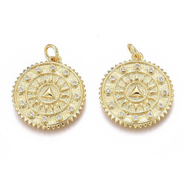 PandaHall Brass Micro Pave Clear Cubic Zirconia Pendants, Long-Lasting Plated, Real 18K Gold Plated, With Jump Rings, Flat Round with Sun...
PandaHall Brass Micro Pave Clear Cubic Zirconia Pendants, Long-Lasting Plated, Real 18K Gold Plated, With Jump Rings, Flat Round with Sun...