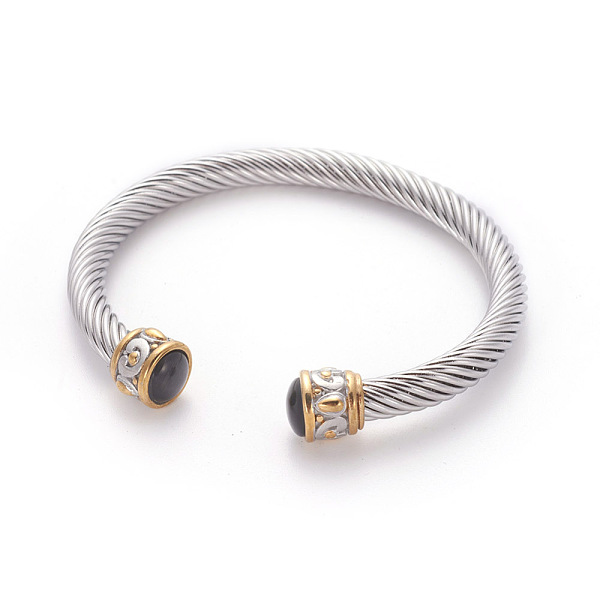 PandaHall 304 Stainless Steel Cuff Bangles, Torque Bangles, with Cat Eye, Golden & Stainless Steel Color, Black, 2-1/4 inch~2-3/8 inch...
PandaHall 304 Stainless Steel Cuff Bangles, Torque Bangles, with Cat Eye, Golden & Stainless Steel Color, Black, 2-1/4 inch~2-3/8 inch...