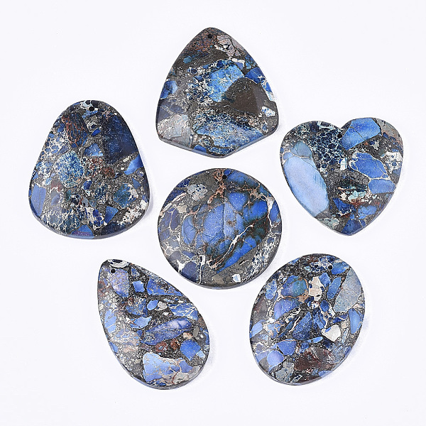 PandaHall Synthetic Gold Line Regalite/Imperial Jasper/Sea Sediment Jasper Pendants, Dyed, Mixed Shapes, Royal Blue, 38.5~48x30~40x6.5~7.5mm...
PandaHall Synthetic Gold Line Regalite/Imperial Jasper/Sea Sediment Jasper Pendants, Dyed, Mixed Shapes, Royal Blue, 38.5~48x30~40x6.5~7.5mm...