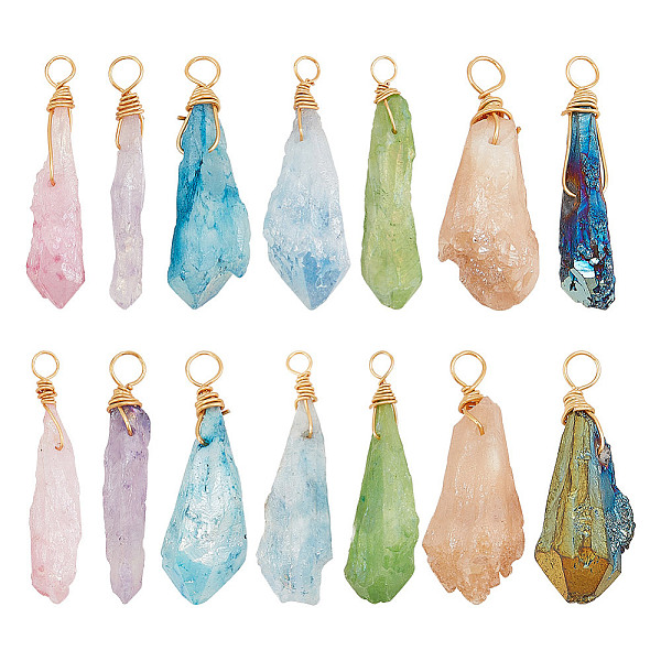 PandaHall 14Pcs 7 Colors Electroplated Natural Quartz Crystal Copper Wire Wrapped Pendants, Nuggets Charms, Golden, Mixed Color, 28~43mm..., Multicolor
PandaHall 14Pcs 7 Colors Electroplated Natural Quartz Crystal Copper Wire Wrapped Pendants, Nuggets Charms, Golden, Mixed Color, 28~43mm..., Multicolor