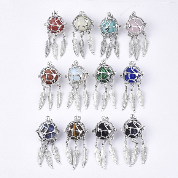 PandaHall Alloy Cage Big Pendants, Hollow Round, with Mixed Stone Round Beads, Antique Silver, Woven Net/Web with Feather, Mixed Color..., Multicolor
PandaHall Alloy Cage Big Pendants, Hollow Round, with Mixed Stone Round Beads, Antique Silver, Woven Net/Web with Feather, Mixed Color..., Multicolor