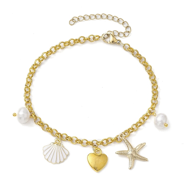 PandaHall Natural Pearl & Iron Rolo Chain Bracelets, Summer Beach Shell & Starfish Charm Bracelets for Women, Golden, 9-3/8 inch(23.8cm)...
PandaHall Natural Pearl & Iron Rolo Chain Bracelets, Summer Beach Shell & Starfish Charm Bracelets for Women, Golden, 9-3/8 inch(23.8cm)...