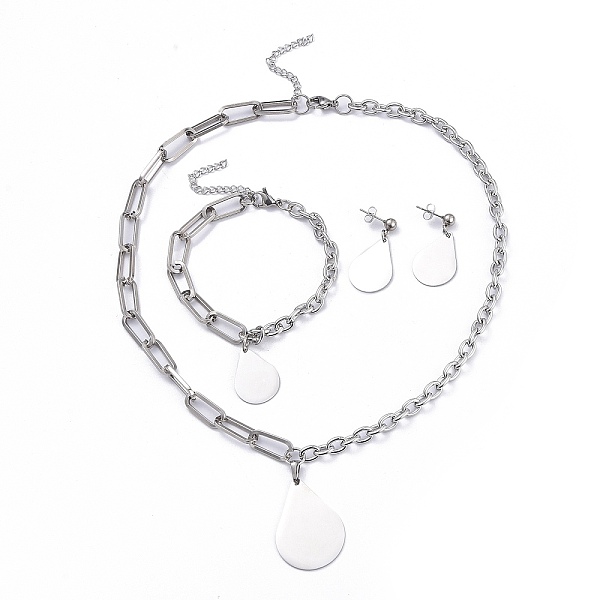 PandaHall 304 Stainless Steel Paperclip Chains & Cable Chain Jewelry Sets, Dangle Earrings & Pendant Necklaces & Charm Bracelets, Teardrop...
PandaHall 304 Stainless Steel Paperclip Chains & Cable Chain Jewelry Sets, Dangle Earrings & Pendant Necklaces & Charm Bracelets, Teardrop...