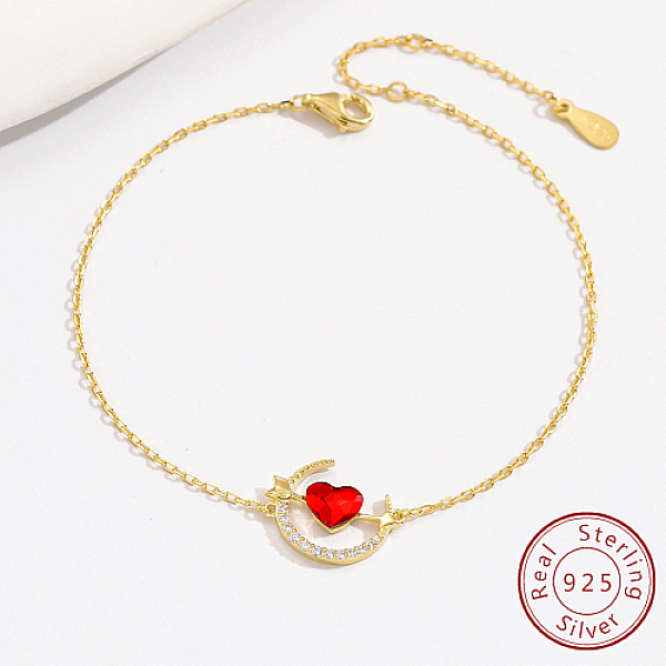 PandaHall Moon & Arrow & Heart Sterling Silver Link Bracelets, with Red Cubic Zirconia, Golden, 6-3/4 inch(17cm) Sterling Silver Moon Red
PandaHall Moon & Arrow & Heart Sterling Silver Link Bracelets, with Red Cubic Zirconia, Golden, 6-3/4 inch(17cm) Sterling Silver Moon Red