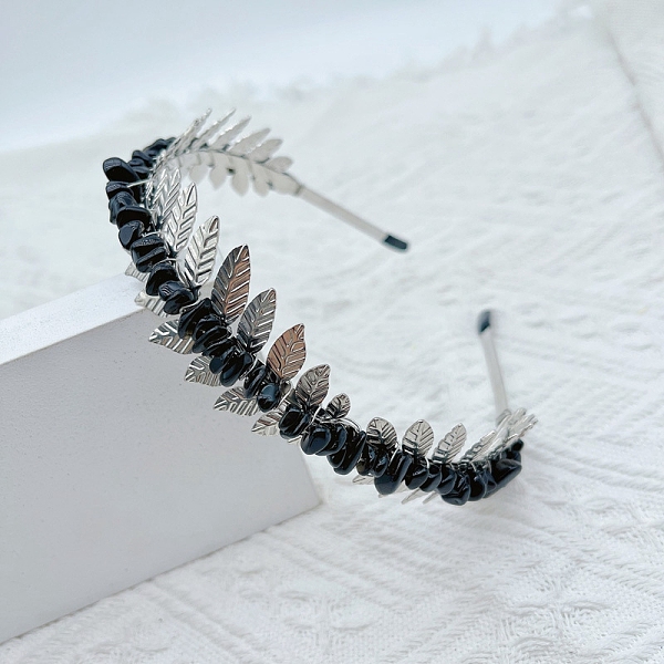 PandaHall Natural Obsidian Chip Hair Bands, Hair Accessories for Bridal, with Metal Leaf Hair Hoop, 150x125x35mm Obsidian Leaf
PandaHall Natural Obsidian Chip Hair Bands, Hair Accessories for Bridal, with Metal Leaf Hair Hoop, 150x125x35mm Obsidian Leaf