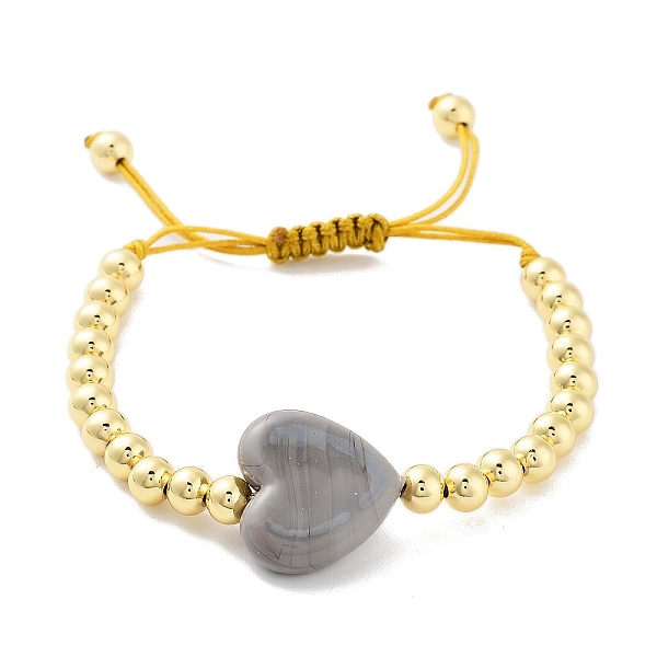 PandaHall Handmade Lampwork Heart Bracelets, Adjustable 6mm Round Brass Braided Bead Bracelets for Women, Real 18K Gold Plated, Gray, Inner...
PandaHall Handmade Lampwork Heart Bracelets, Adjustable 6mm Round Brass Braided Bead Bracelets for Women, Real 18K Gold Plated, Gray, Inner...