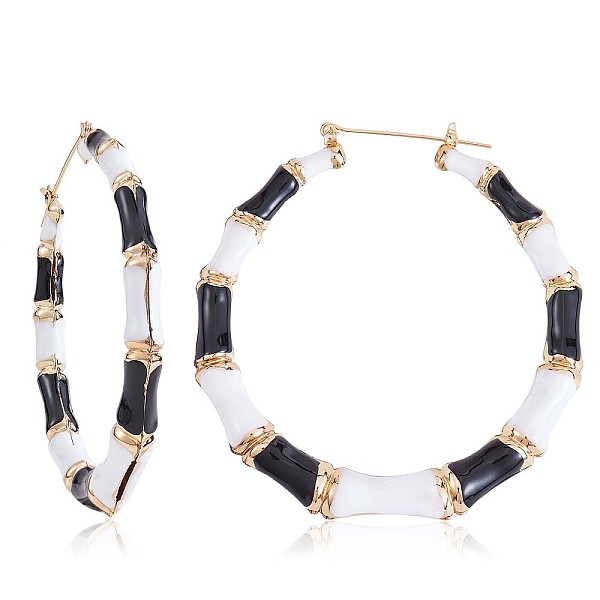 PandaHall Enamel Bamboo Big Hoop Earrings, Gold Plated Alloy Jewelry for Women, Black, 73mm, Pin: 0.8mm Alloy Ring Black
PandaHall Enamel Bamboo Big Hoop Earrings, Gold Plated Alloy Jewelry for Women, Black, 73mm, Pin: 0.8mm Alloy Ring Black