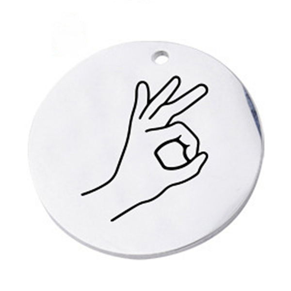 PandaHall 304 Stainless Steel Pendants, ASL Pendants, Flat Round with Gesture Language, Stainless Steel Color, OK Gesture, 25x2mm, Hole: 2mm...
PandaHall 304 Stainless Steel Pendants, ASL Pendants, Flat Round with Gesture Language, Stainless Steel Color, OK Gesture, 25x2mm, Hole: 2mm...