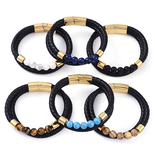 PandaHall Mixed Stone Round Bead Leather Cord Multi-strand Bracelets, with Ion Plating(IP) 304 Stainless Steel Magnetic Clasps, for Men..., Black
PandaHall Mixed Stone Round Bead Leather Cord Multi-strand Bracelets, with Ion Plating(IP) 304 Stainless Steel Magnetic Clasps, for Men..., Black
