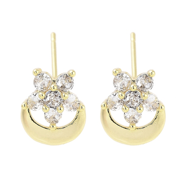 PandaHall Brass Pave Clear Cubic Zirconia Stud Earring, Moon & Flower, Real 18K Gold Plated, 11x9mm Brass Moon Clear
PandaHall Brass Pave Clear Cubic Zirconia Stud Earring, Moon & Flower, Real 18K Gold Plated, 11x9mm Brass Moon Clear