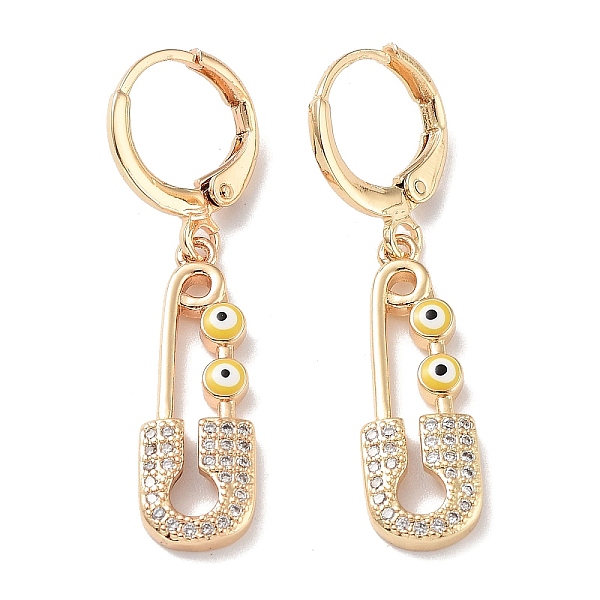 PandaHall Real 18K Gold Plated Brass Dangle Leverback Earrings, with Enamel and Cubic Zirconia, Safety Pin with Evil Eye, Yellow, 36.5x8mm...
PandaHall Real 18K Gold Plated Brass Dangle Leverback Earrings, with Enamel and Cubic Zirconia, Safety Pin with Evil Eye, Yellow, 36.5x8mm...