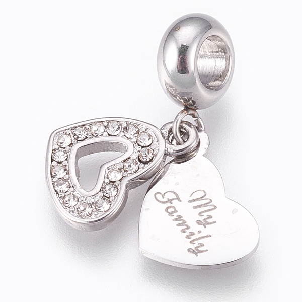 PandaHall 304 Stainless Steel European Dangle Charms, Large Hole Pendants, with Rhinestone, Heart with Word My Family, Stainless Steel Color..., Clear
PandaHall 304 Stainless Steel European Dangle Charms, Large Hole Pendants, with Rhinestone, Heart with Word My Family, Stainless Steel Color..., Clear