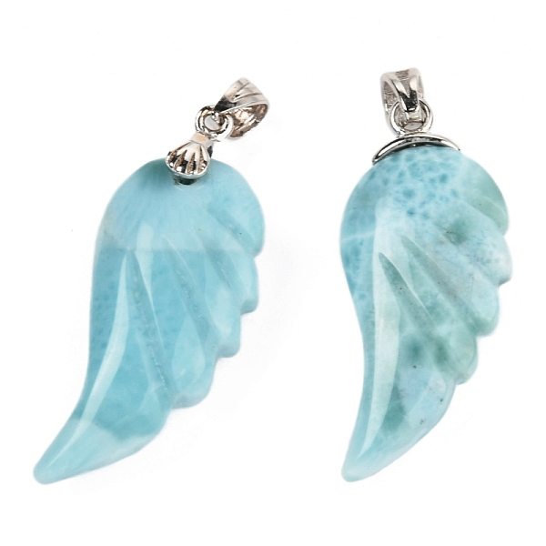 PandaHall Natural Larimar Pendants, with Platinum Tone 925 Sterling Silver Findings, Wing, 32x13x7.5mm, Hole: 4.5x3mm Larimar Wing
PandaHall Natural Larimar Pendants, with Platinum Tone 925 Sterling Silver Findings, Wing, 32x13x7.5mm, Hole: 4.5x3mm Larimar Wing