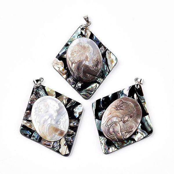 PandaHall Brass Paua Shell with Black Lip Shell Rhombus Big Pendants, with Portrait Cameos, Girl, Undyed, 65x55x8mm, Hole: 3x4mm Paua Shell...
PandaHall Brass Paua Shell with Black Lip Shell Rhombus Big Pendants, with Portrait Cameos, Girl, Undyed, 65x55x8mm, Hole: 3x4mm Paua Shell...