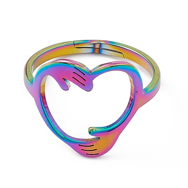 PandaHall Ion Plating(IP) 201 Stainless Steel Hand Hug Heart Adjustable Ring for Women, Rainbow Color, US Size 6(16.5mm) 201 Stainless Steel
PandaHall Ion Plating(IP) 201 Stainless Steel Hand Hug Heart Adjustable Ring for Women, Rainbow Color, US Size 6(16.5mm) 201 Stainless Steel