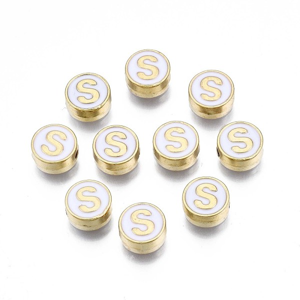 PandaHall Alloy Enamel Beads, Cadmium Free & Lead Free, Light Gold, Flat Round with Alphabet, White, Letter.S, 8x4mm, Hole: 1.5mm...
PandaHall Alloy Enamel Beads, Cadmium Free & Lead Free, Light Gold, Flat Round with Alphabet, White, Letter.S, 8x4mm, Hole: 1.5mm...