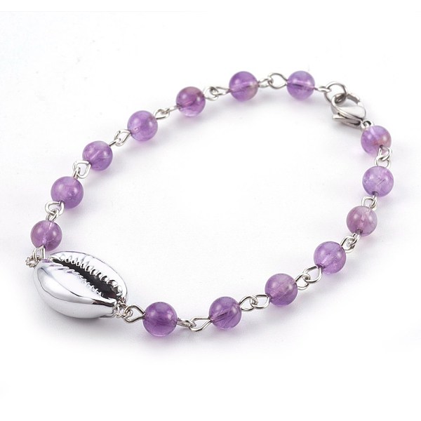 PandaHall Natural Amethyst Beads Bracelets, with Electroplated Shell Beads, Cowrie Shells, 8-1/8 inch(20.5cm) Amethyst
PandaHall Natural Amethyst Beads Bracelets, with Electroplated Shell Beads, Cowrie Shells, 8-1/8 inch(20.5cm) Amethyst