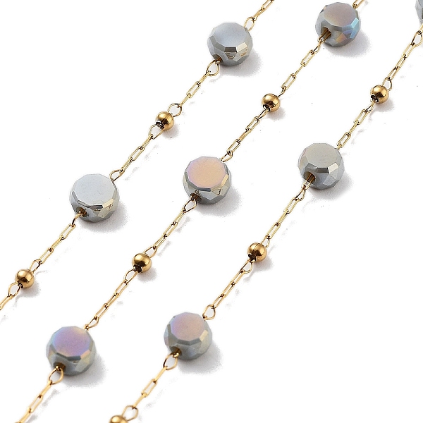 PandaHall 304 Stainless Steel Handmade Beaded Chain, with Electroplated Glass, with Spool, Soldered, Real 18K Gold Plated, Flat Round, Slate...
PandaHall 304 Stainless Steel Handmade Beaded Chain, with Electroplated Glass, with Spool, Soldered, Real 18K Gold Plated, Flat Round, Slate...