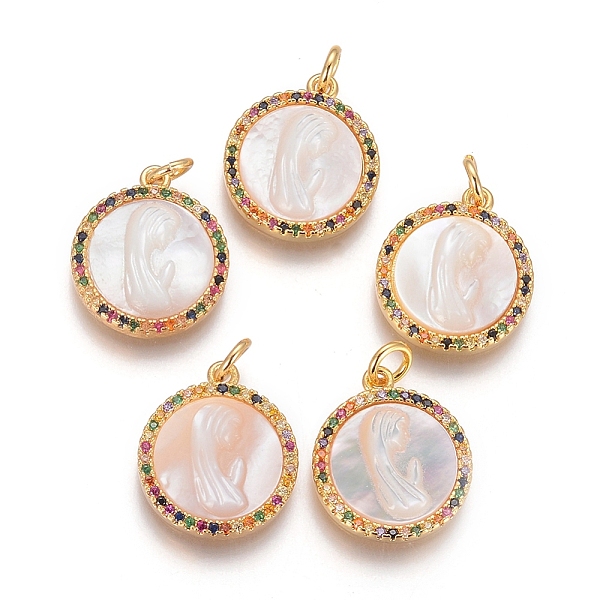 PandaHall Brass Pendants, with Micro Pave Cubic Zirconia, Shell and Jump Rings, Flat Round with Virgin Mary, Colorful, Golden, 18x15x3mm...
PandaHall Brass Pendants, with Micro Pave Cubic Zirconia, Shell and Jump Rings, Flat Round with Virgin Mary, Colorful, Golden, 18x15x3mm...