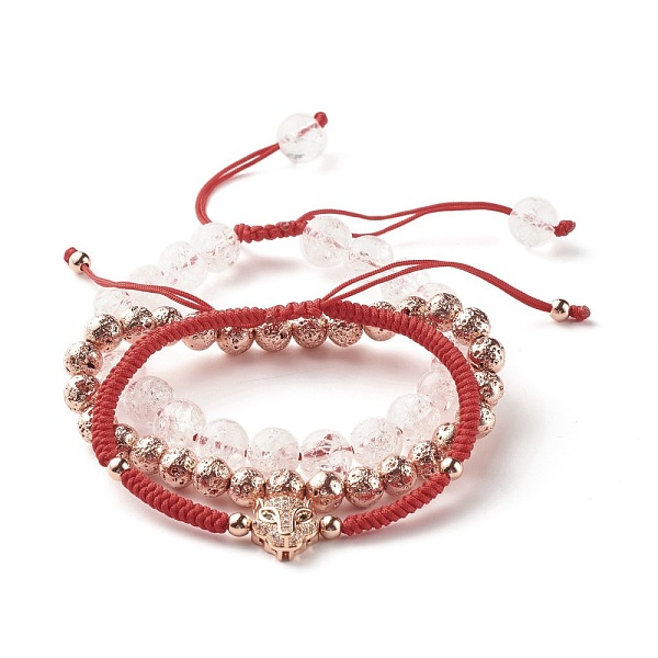 PandaHall Natural Crackle Quartz & Lava Rock Braided Bead Bracelets Set, Leopard Brass Cubic Zirconia Beads Bracelets for Women, Red, Rose...
PandaHall Natural Crackle Quartz & Lava Rock Braided Bead Bracelets Set, Leopard Brass Cubic Zirconia Beads Bracelets for Women, Red, Rose...