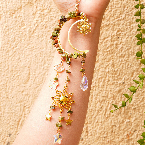 PandaHall Teardrop Star Glass & Natural Unakite Chips Moon Pendant Decorations, Hanging Suncatchers, with Sun Metal Findings, for Home...
PandaHall Teardrop Star Glass & Natural Unakite Chips Moon Pendant Decorations, Hanging Suncatchers, with Sun Metal Findings, for Home...