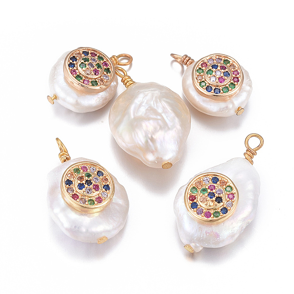 PandaHall Natural Cultured Freshwater Pearl Pendants, with Brass Micro Pave Cubic Zirconia Findings, Nuggets with Flat Round, Golden, Mixed..., Multicolor
PandaHall Natural Cultured Freshwater Pearl Pendants, with Brass Micro Pave Cubic Zirconia Findings, Nuggets with Flat Round, Golden, Mixed..., Multicolor