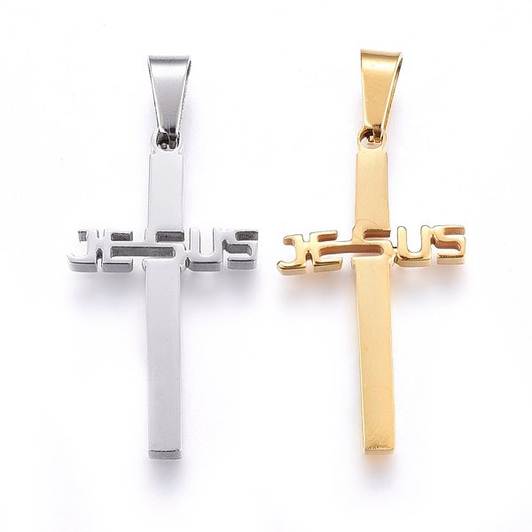 PandaHall 304 Stainless Steel Pendants, Cross with Word Jesus, Mixed Color, 31x17x2.2mm, Hole: 8x4mm 304 Stainless Steel Cross
PandaHall 304 Stainless Steel Pendants, Cross with Word Jesus, Mixed Color, 31x17x2.2mm, Hole: 8x4mm 304 Stainless Steel Cross