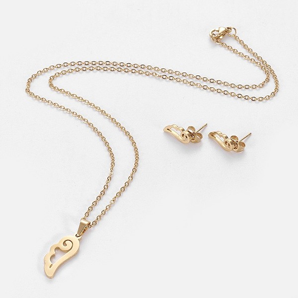 PandaHall 304 Stainless Steel Jewelry Sets, Stud Earring and Pendant Necklaces, Wing, Golden, 17.3 inch~18.2 inch(44~46.3cm), 12x5mm, Pin...
PandaHall 304 Stainless Steel Jewelry Sets, Stud Earring and Pendant Necklaces, Wing, Golden, 17.3 inch~18.2 inch(44~46.3cm), 12x5mm, Pin...