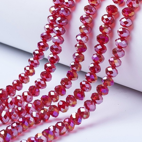 PandaHall Electroplate Glass Beads Strands, AB Color Plated, Faceted, Rondelle, FireBrick, 6x5mm, Hole: 1mm, about 83~85pcs/strand, 38~39cm..., Red
PandaHall Electroplate Glass Beads Strands, AB Color Plated, Faceted, Rondelle, FireBrick, 6x5mm, Hole: 1mm, about 83~85pcs/strand, 38~39cm..., Red
