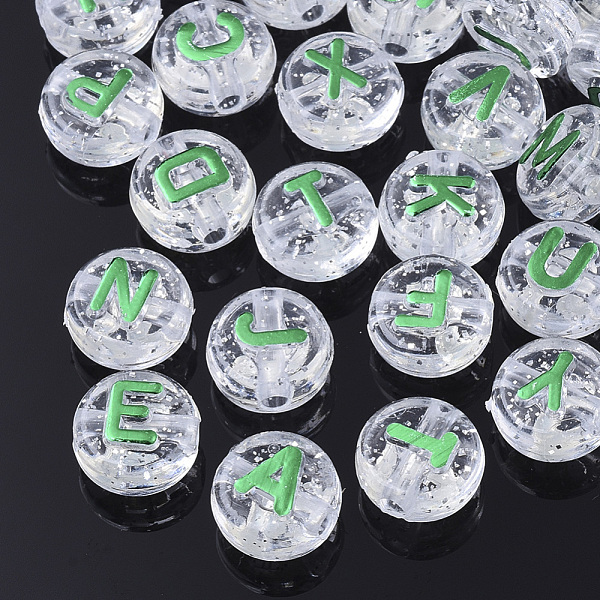 PandaHall Plating Transparent Acrylic Beads, with Glitter Powder, Metal Enlaced, Horizontal Hole, Flat Round with Letter, Lime Green, 10x6mm...
PandaHall Plating Transparent Acrylic Beads, with Glitter Powder, Metal Enlaced, Horizontal Hole, Flat Round with Letter, Lime Green, 10x6mm...