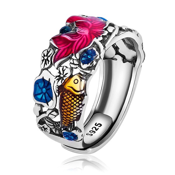 PandaHall Rhodium Plated 925 Sterling Silver Koi Fish with Lotus Adjustable Ring with Enamel for Women, Colorful, US Size 7 1/4(17.5mm)...
PandaHall Rhodium Plated 925 Sterling Silver Koi Fish with Lotus Adjustable Ring with Enamel for Women, Colorful, US Size 7 1/4(17.5mm)...