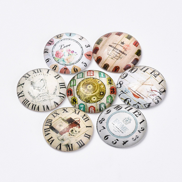 PandaHall Printed Glass Flat Back Cabochons, Dome/Half Round, Clock Pattern, Mixed Color, 25x6mm Glass Half Round Multicolor
PandaHall Printed Glass Flat Back Cabochons, Dome/Half Round, Clock Pattern, Mixed Color, 25x6mm Glass Half Round Multicolor
