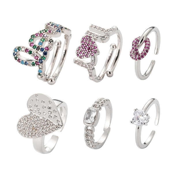 PandaHall 6Pcs 6 Style Brass Micro Pave Cubic Zirconia Solitaire Rings, Cuff Rings, Long-Lasting Plated, Knot & Rectangle & Word & Heart..., Multicolor
PandaHall 6Pcs 6 Style Brass Micro Pave Cubic Zirconia Solitaire Rings, Cuff Rings, Long-Lasting Plated, Knot & Rectangle & Word & Heart..., Multicolor