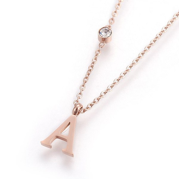 PandaHall 304 Stainless Steel Initial Pendant Necklaces, with Glass Rhinestone, Crystal, Rose Gold, Letter.A, 16.1~16.5 inch(41~42cm)..., Clear
PandaHall 304 Stainless Steel Initial Pendant Necklaces, with Glass Rhinestone, Crystal, Rose Gold, Letter.A, 16.1~16.5 inch(41~42cm)..., Clear