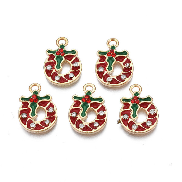 PandaHall Rack Plating Alloy Enamel Pendants, with Crystal Rhinestone, Cadmium Free & Nickel Free & Lead Free, Light Gold, Christmas Wreath..., Clear
PandaHall Rack Plating Alloy Enamel Pendants, with Crystal Rhinestone, Cadmium Free & Nickel Free & Lead Free, Light Gold, Christmas Wreath..., Clear