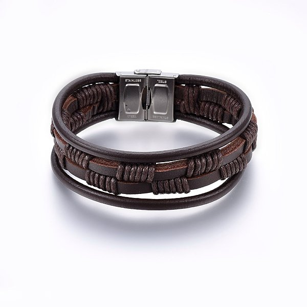 PandaHall Leather Cord Multi-strand Bracelets, with 201 Stainless Steel Clasp, Rectangle, Coconut Brown, Stainless Steel Color, 8-5/8 inch...
PandaHall Leather Cord Multi-strand Bracelets, with 201 Stainless Steel Clasp, Rectangle, Coconut Brown, Stainless Steel Color, 8-5/8 inch...