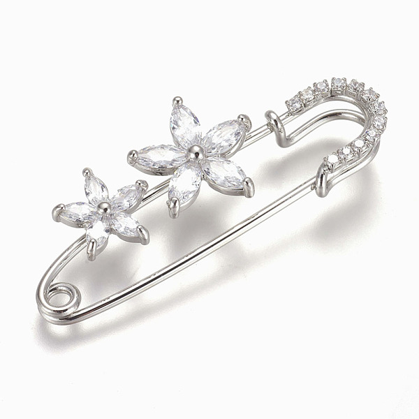 PandaHall Brass Micro Pave Cubic Zirconia Safety Brooch, Flower, Clear, Platinum, 56x23mm, Pin: 1.5mm Brass+Cubic Zirconia Clear
PandaHall Brass Micro Pave Cubic Zirconia Safety Brooch, Flower, Clear, Platinum, 56x23mm, Pin: 1.5mm Brass+Cubic Zirconia Clear