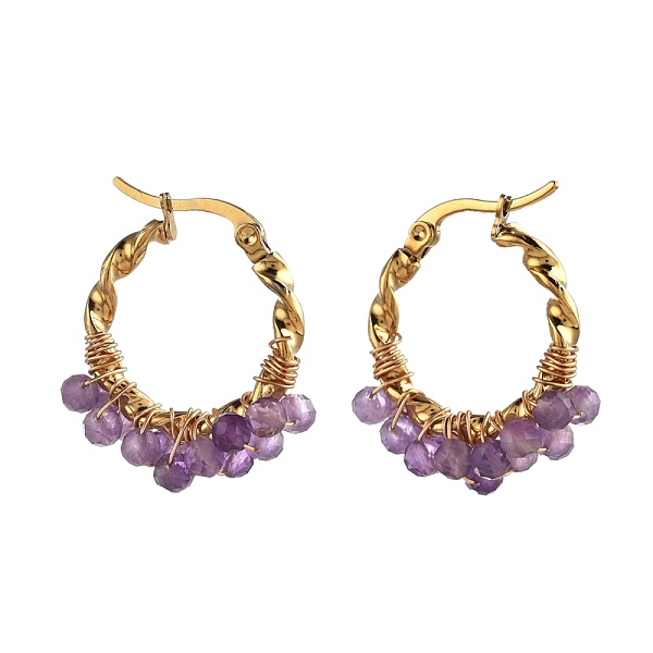 PandaHall 201 Stainless Steel Hoop Earrings, Hypoallergenic Earrings, with Natural Amethyst Beads, Twisted Ring Shape, Golden, 30x24mm, Pin...
PandaHall 201 Stainless Steel Hoop Earrings, Hypoallergenic Earrings, with Natural Amethyst Beads, Twisted Ring Shape, Golden, 30x24mm, Pin...