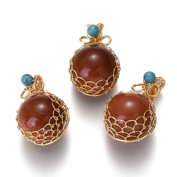 PandaHall Synthetic Goldstone & Turquoise Pendants, with Golden Brass Findings, Round, 26.5~28x17~17.5x16.5mm, Hole: 3~5X2.5~3.5mm Goldstone...
PandaHall Synthetic Goldstone & Turquoise Pendants, with Golden Brass Findings, Round, 26.5~28x17~17.5x16.5mm, Hole: 3~5X2.5~3.5mm Goldstone...