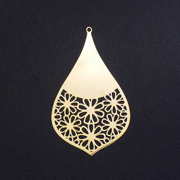 PandaHall 201 Stainless Steel Big Pendants, teardrop, with Flower, Golden, 57x35x1mm, Hole: 1.6mm 201 Stainless Steel Flower
PandaHall 201 Stainless Steel Big Pendants, teardrop, with Flower, Golden, 57x35x1mm, Hole: 1.6mm 201 Stainless Steel Flower