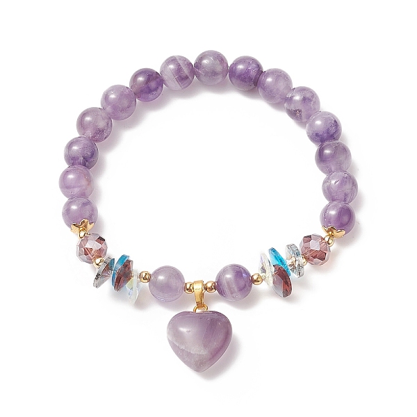 PandaHall Natural Amethyst Round Beaded Stretch Bracelet with Heart Charms for Women, Inner Diameter: 2-1/8 inch(5.4cm) Amethyst
PandaHall Natural Amethyst Round Beaded Stretch Bracelet with Heart Charms for Women, Inner Diameter: 2-1/8 inch(5.4cm) Amethyst
