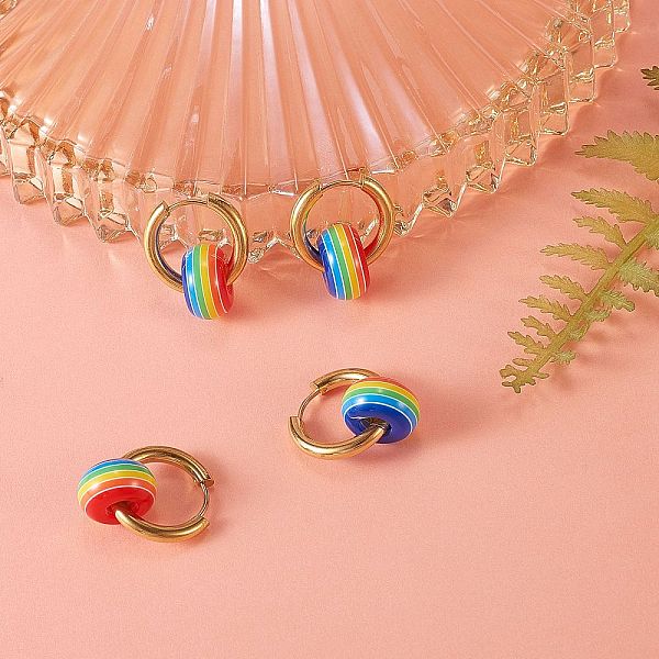 PandaHall 304 Stainless Steel Huggie Hoop Earrings, with Stripe Resin Large Hole Rondelle Beads, Colorful, Golden, 23x20x13.5mm, Pin: 1mm...
PandaHall 304 Stainless Steel Huggie Hoop Earrings, with Stripe Resin Large Hole Rondelle Beads, Colorful, Golden, 23x20x13.5mm, Pin: 1mm...