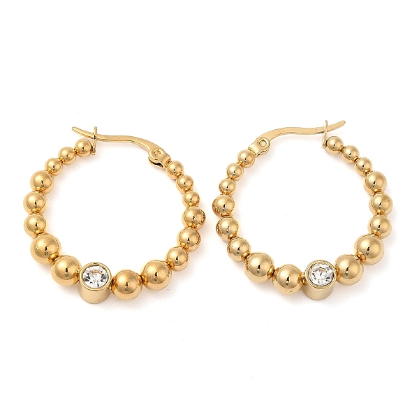 PandaHall 304 Stainless Steel Round Beaded Hoop Earrings with Cubic Zirconia for Women, Real 18K Gold Plated, 29x28.5x5.5mm Cubic Zirconia
PandaHall 304 Stainless Steel Round Beaded Hoop Earrings with Cubic Zirconia for Women, Real 18K Gold Plated, 29x28.5x5.5mm Cubic Zirconia