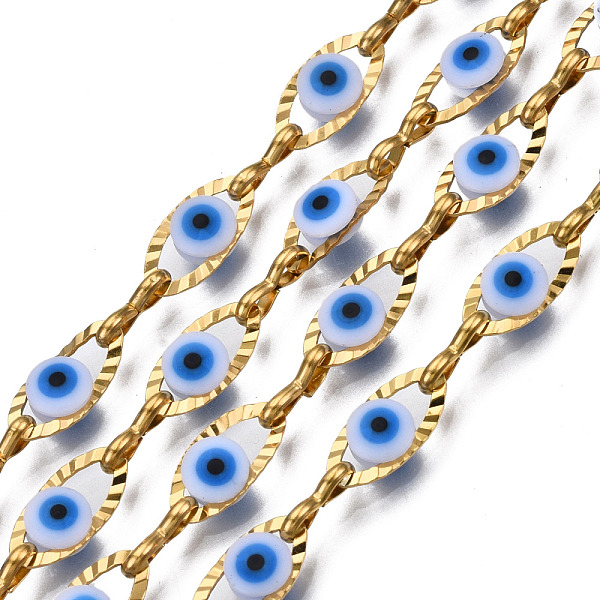 PandaHall Ion Plating(IP) 304 Stainless Steel Textured Oval Cable Chains, with Enamel Evil Eye Beads, with Spool, Unwelded, Real 18K Gold..., White
PandaHall Ion Plating(IP) 304 Stainless Steel Textured Oval Cable Chains, with Enamel Evil Eye Beads, with Spool, Unwelded, Real 18K Gold..., White