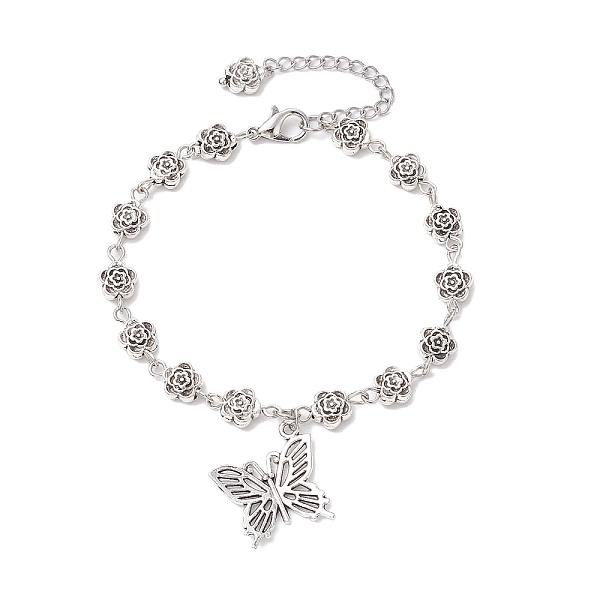 PandaHall Tibetan Style Alloy Charm Bracelets, with Flower Link Chains, Butterfly, 7-1/8 inch(18.2cm), Butterfly: 19.5x19mm Alloy Butterfly
PandaHall Tibetan Style Alloy Charm Bracelets, with Flower Link Chains, Butterfly, 7-1/8 inch(18.2cm), Butterfly: 19.5x19mm Alloy Butterfly
