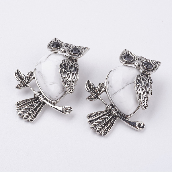 PandaHall Natural Howlite Pendants, with Alloy Finding, Owl, Antique Silver, 46.5x35.5x11.5mm, Hole: 6x8.5mm Howlite Owl
PandaHall Natural Howlite Pendants, with Alloy Finding, Owl, Antique Silver, 46.5x35.5x11.5mm, Hole: 6x8.5mm Howlite Owl
